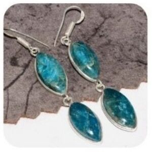 Blue Apatite Gemstone 925 Sterling Silver Handmade Drop Dangle Earrings